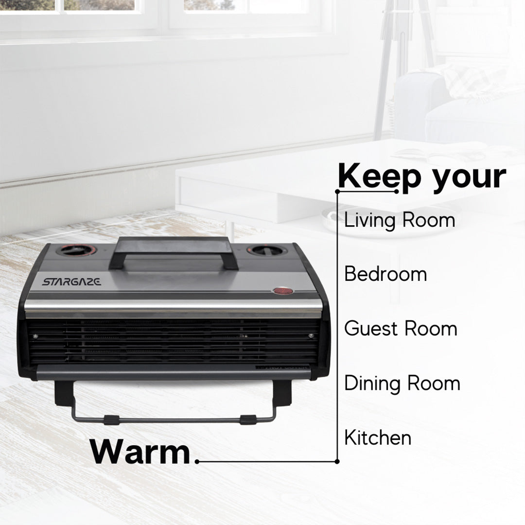 Convector Heater with an adjustable thermostat and two heat settings (1000 W/ 2000 W)