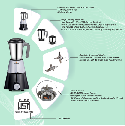 Glory Mixer Grinder – 550 Watt 2 Jar (Black)