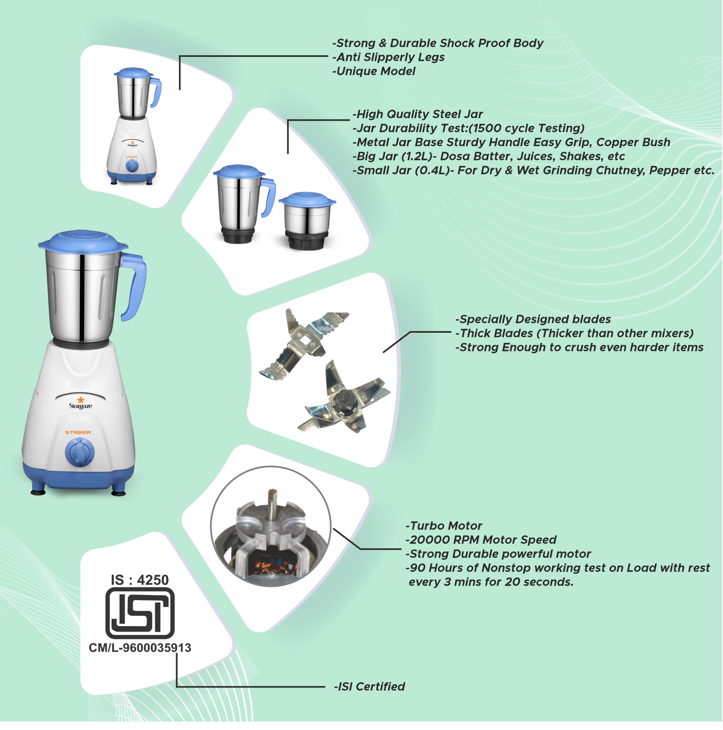 Striker Mixer Grinder – 550 Watt