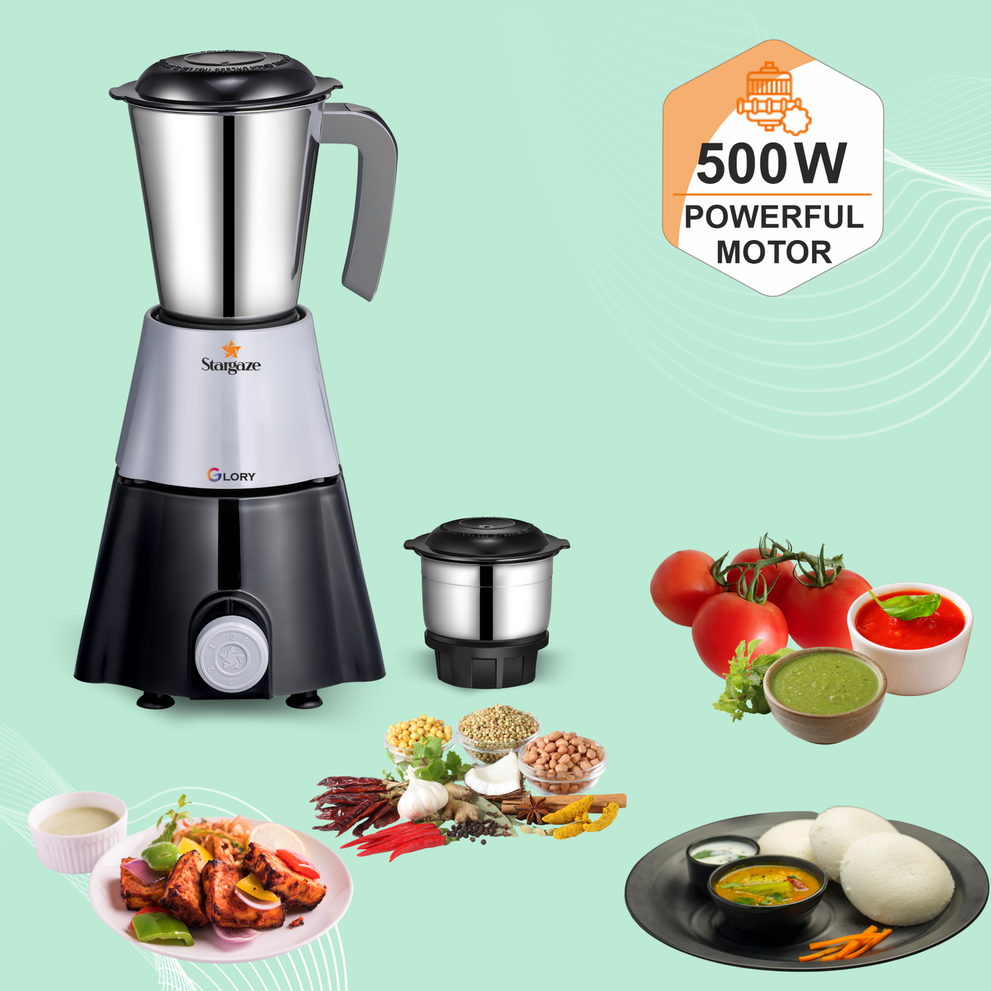 Glory Mixer Grinder – 550 Watt 2 Jar (Black)